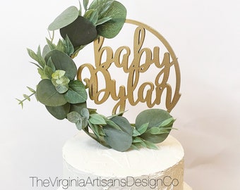 Personalized With Faux Greenery Cake Topper - Cake Topper - Cake Topper, Cake Topper