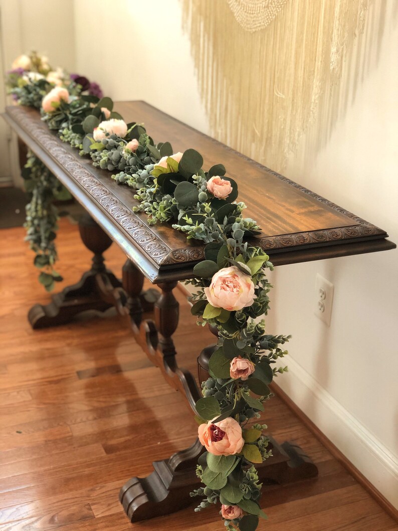 9 Ft Floral Garland Baby Shower Garland Greenery and Pink Etsy