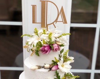 Art Deco Monogram Wedding Cake Topper, Gatsby Style, Gold or Silver