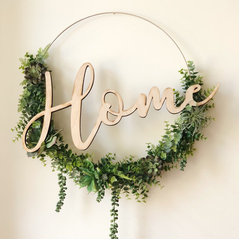 19 Succulent Wreath, Modern Hoop Wreath With Faux Succulents , Modern Style Wreath, Farmhouse Style Wreath, Home Succulents Wreath image 1