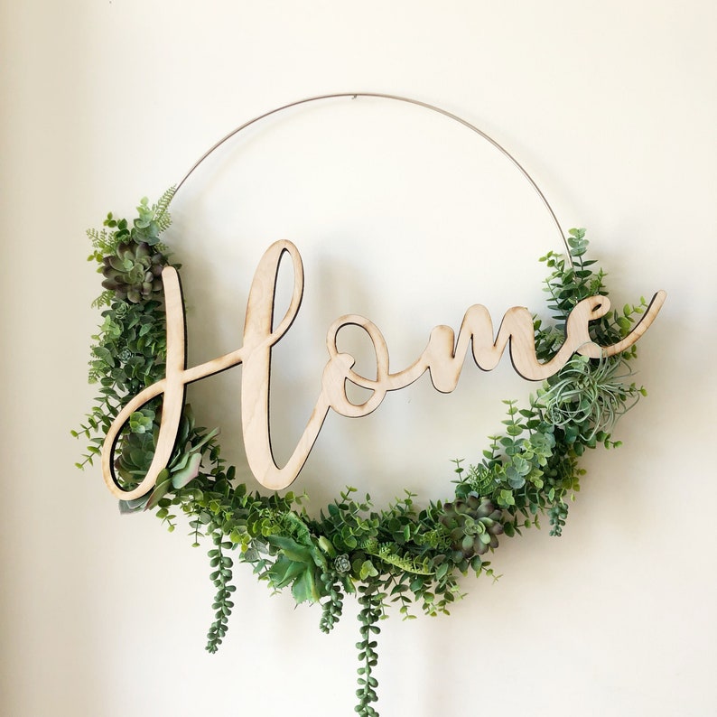 19 Succulent Wreath, Modern Hoop Wreath With Faux Succulents , Modern Style Wreath, Farmhouse Style Wreath, Home Succulents Wreath image 2