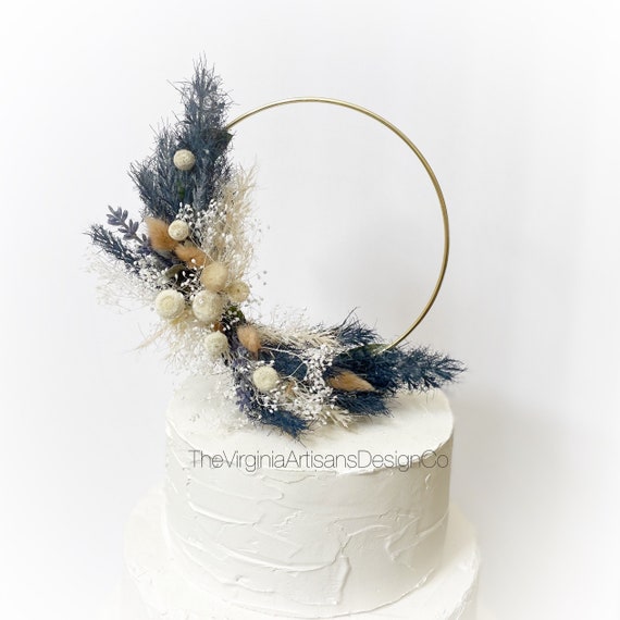 Hoop Dried Flowers Cake Topper Navy Blue/beige Dried Flowers - Etsy