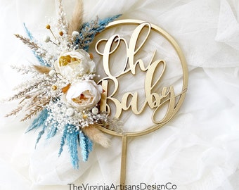Oh Baby Hoop Silk and Dried Flowers Cake Topper - Dried Flowers Cake Topper - Cake Topper, Dried Flowers Cake Topper