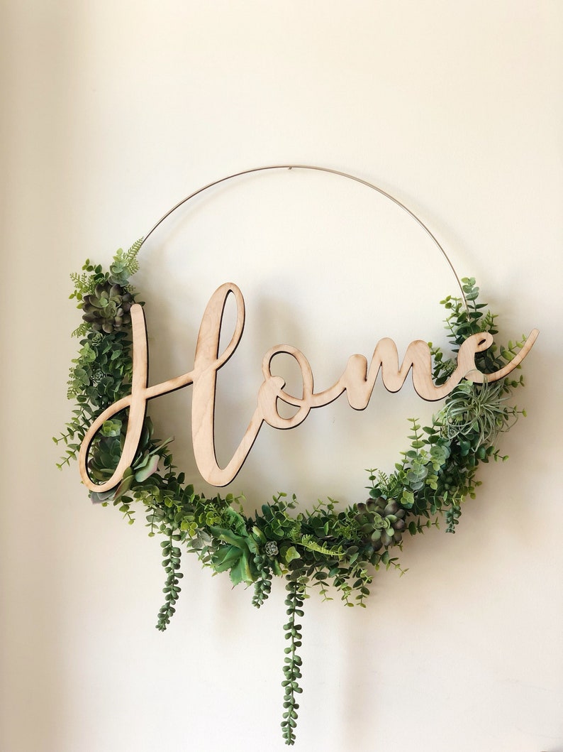 19 Succulent Wreath, Modern Hoop Wreath With Faux Succulents , Modern Style Wreath, Farmhouse Style Wreath, Home Succulents Wreath image 6