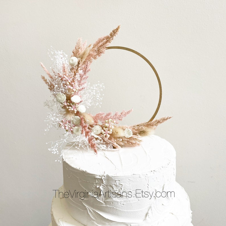 Hoop Dried Flowers Cake Topper Blush/cream Dried Flowers Etsy
