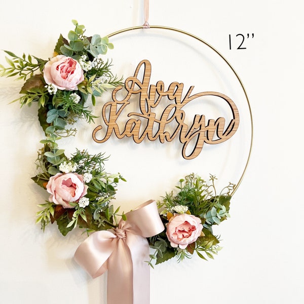 Nursery Wreath With Name - Baby Shower Gift  - Baby Shower Wreath with Name - Girl Nursery Name Wreath - Floral Wreath Backdrop