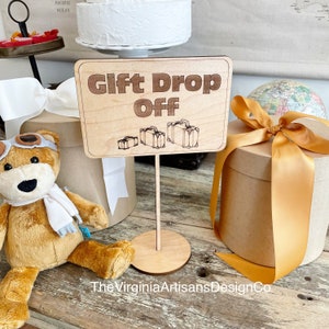 Gift Drop Off Sign/ Aviation Themed Table Sign, Aviation Party Decor / Baby Shower - Vintage Airplane Baby Shower/ Birthday Decor