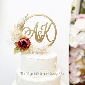 Initials Cake Hoop Topper,  Two Initials with Dried Florals Cake Topper - Two Letters Cake Topper - Initials Wedding Cake Topper.