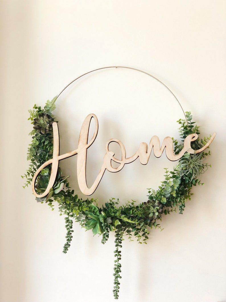 19 Succulent Wreath, Modern Hoop Wreath With Faux Succulents , Modern Style Wreath, Farmhouse Style Wreath, Home Succulents Wreath image 3
