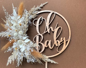 Oh Baby Hoop Dried Flowers Cake Topper - Dried Flowers Cake Topper - Cake Topper, Dried Flowers Cake Topper