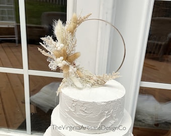 Hoop Dried Flowers Cake Topper - Floral Cake Topper - Wedding/Anniversary Cake Topper, Dried Flowers cake topper