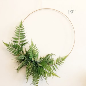 19&quot; Ferns Wreath, Modern Hoop Wreath With Faux Ferns , Hoop Wreath, Minimalist Wreath, Modern Style Wreath, Farmhouse Ferns Wreath