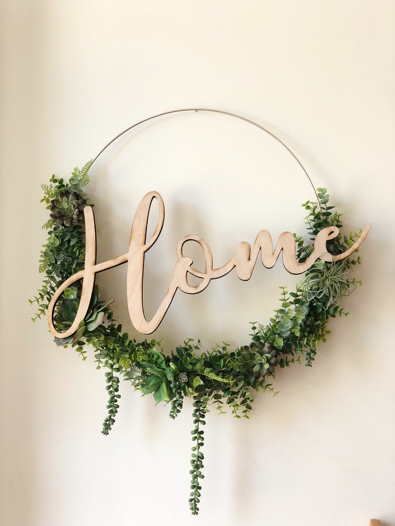 19 Succulent Wreath, Modern Hoop Wreath With Faux Succulents , Modern Style Wreath, Farmhouse Style Wreath, Home Succulents Wreath image 7