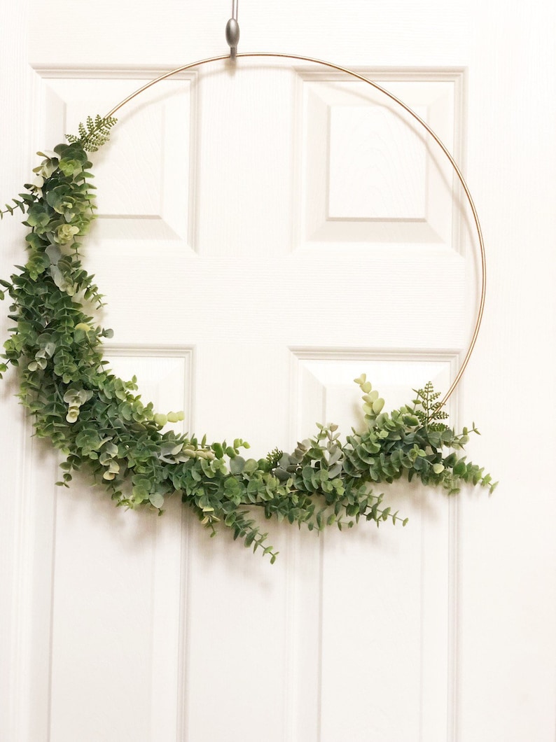 19 Modern Hoop Wreath With Greenery Large Hoop Wreath Etsy