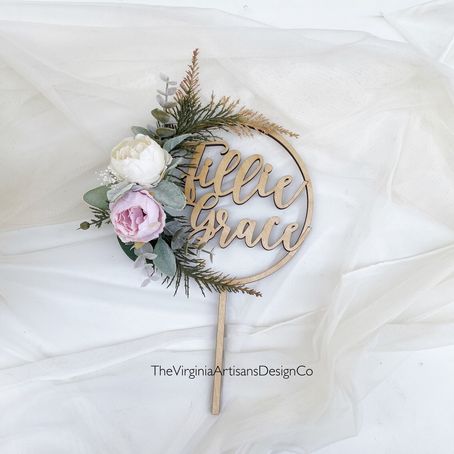 Personalized With Flowers Cake Topper Blush/cream Dried Etsy