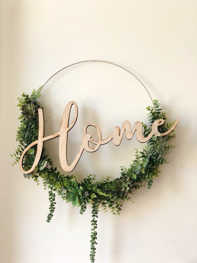 19 Succulent Wreath, Modern Hoop Wreath With Faux Succulents , Modern Style Wreath, Farmhouse Style Wreath, Home Succulents Wreath image 4