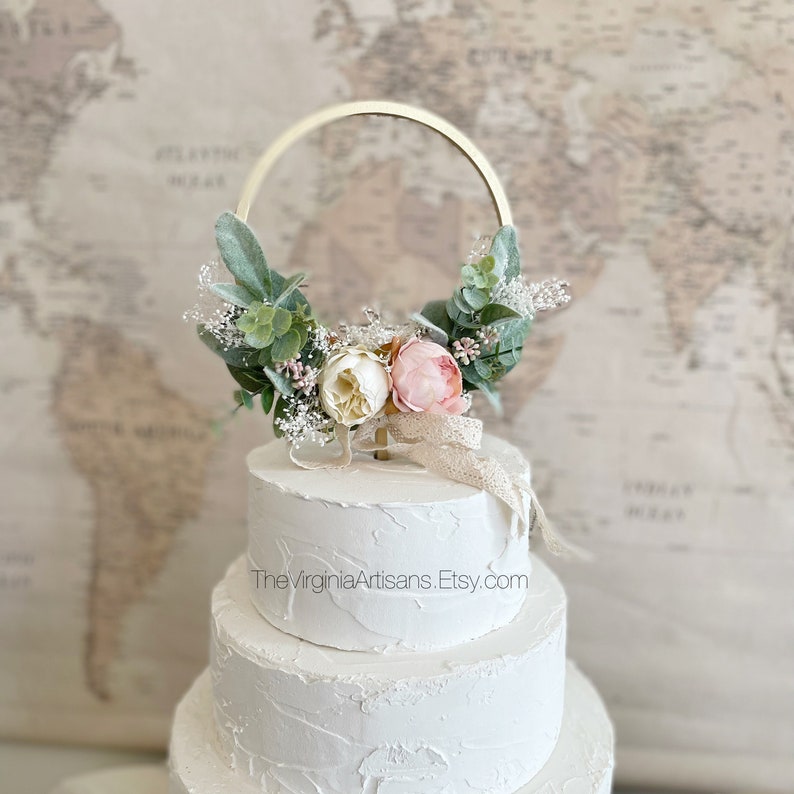 Hoop Blush and Cream Flower Cake Topper Flowers Cake Topper Etsy