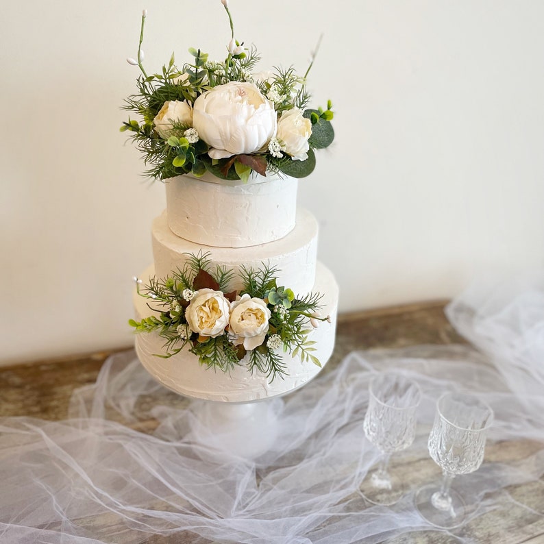 Silk Floral Wedding Cake Topper With Side Floral Option Etsy