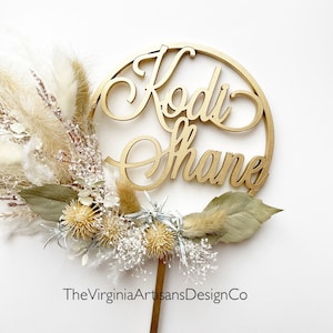 Personalized Hoop Dried Flowers Cake Topper - Floral Cake Topper - Pampas Cake Topper, Dried Flowers cake topper - Birthday Cake Topper