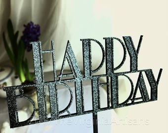 Happy Birthday Cake Topper - Art Deco Cake Topper - Great Gatsby Style -  Great Gatsby Cake Topper