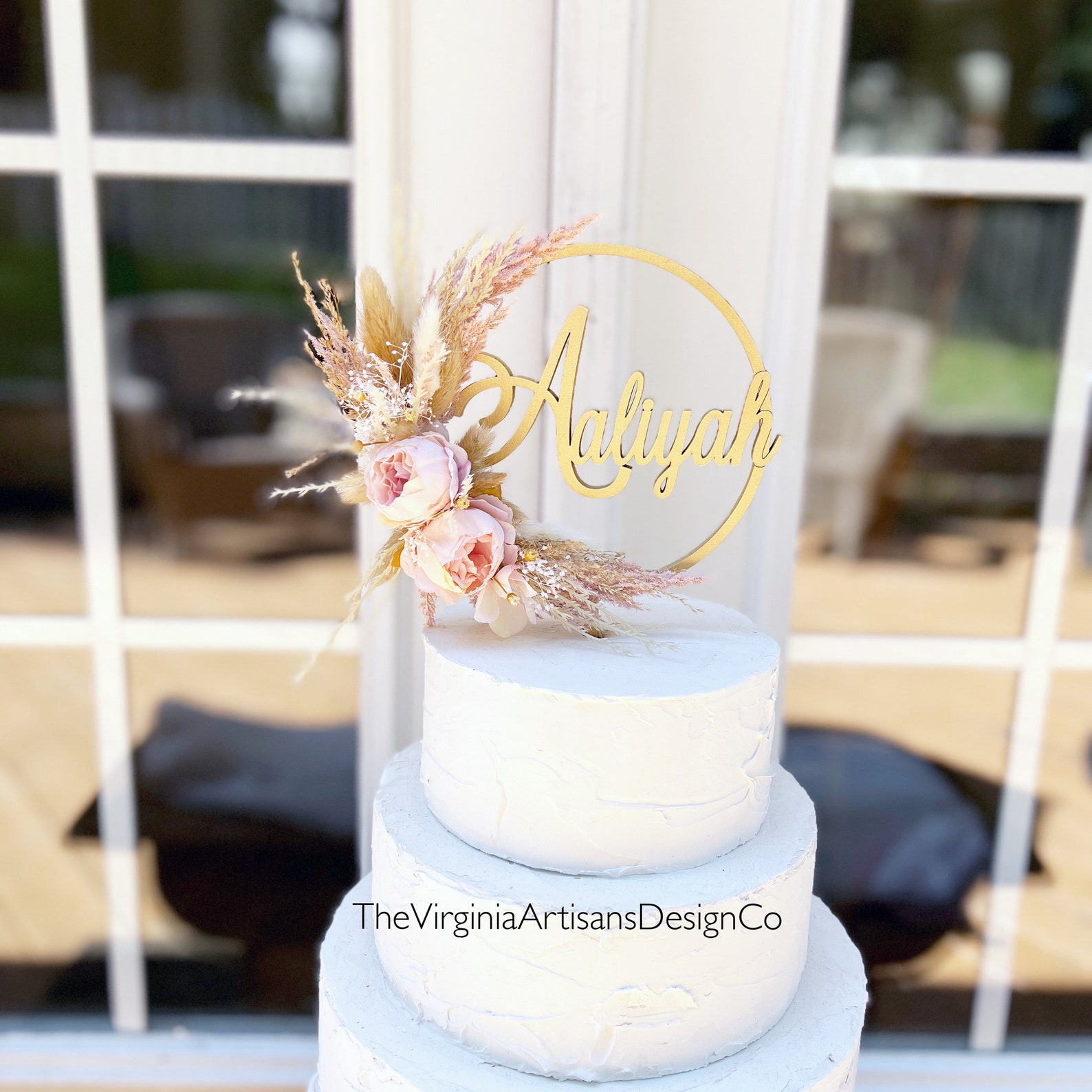 Personalized Cake Topper/ Dried Flowers/ Silk Flowers Cake Topper