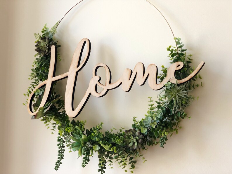 19 Succulent Wreath, Modern Hoop Wreath With Faux Succulents , Modern Style Wreath, Farmhouse Style Wreath, Home Succulents Wreath image 5