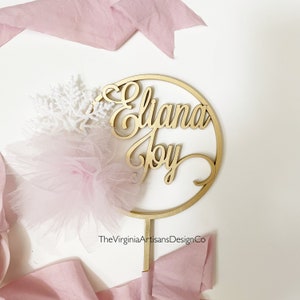 Personalized Snowflake/Tulle Cake Topper - Snowflake Cake Topper - Cake Topper, Winter Baby Shower Cake Topper