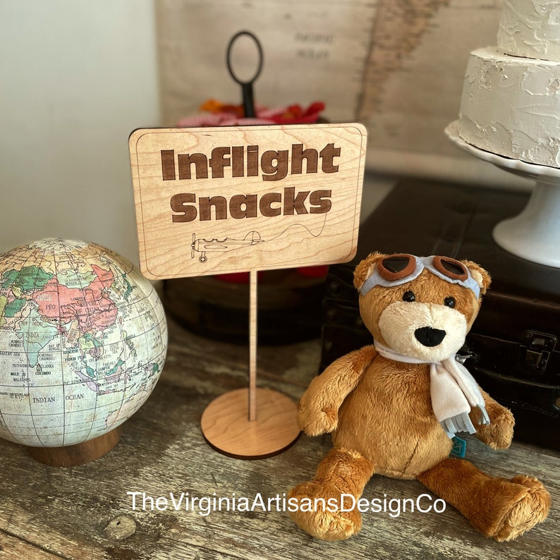 Inflight Snacks Sign/ Aviation Themed Table Sign, Aviation Party Decor / Baby Shower Vintage Airplane Baby Shower/ Birthday Decor image 1