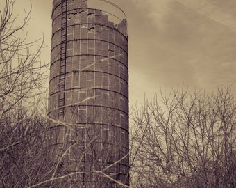Farm Photography, Rural Silos, Farmhouse Photo, Sepia Wall Art