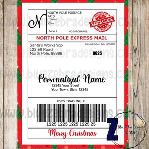 Etiqueta de envío de Papá Noel, correo del Polo Norte, Papá Noel personalizado