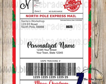 Santa Claus Postage Label, North Pole Mail, Custom Santa
