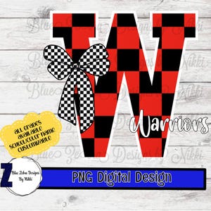 Custom School Spirit Letter Design • Buffalo Plaid Bow • Personalized Mascot & Colors • BackToSchool Sublimation Digital Download PNG, DTF