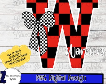 Custom School Spirit Letter Design • Buffalo Plaid Bow • Personalized Mascot & Colors • BackToSchool Sublimation Digital Download PNG, DTF