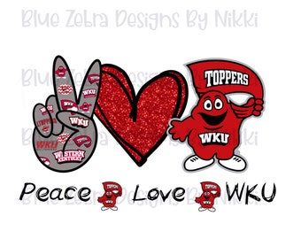 WKU, Peace Love WKU, WKU Hilltoppers, Go Big Red, Western Kentucky University, sublimação, arquivo png, sinal de paz cinza claro e cinza escuro