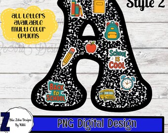 Letter A Back to School PNG | Composition Notebook Alphabet Sticker | Teacher Decor | Digital Download | 300 DPI | Alphabet | Back to School