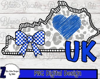 University of Kentucky l  Png l Blue Leopard KY Sublimation Design l  Blue Heart Checkered Bow l KY Pride Digital Download l  UK l Png l Dtf