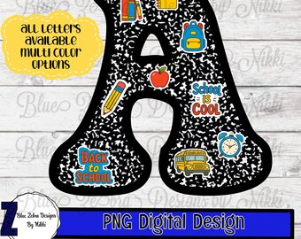 Letter A Back to School PNG | Composition Notebook Alphabet Sticker | Teacher Decor | Digital Download | 300 DPI | Alphabet | Back to School