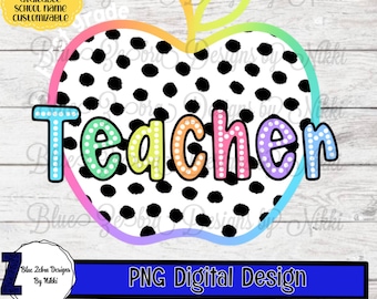 Polka Dot Teacher PNG, Colorful Sublimation Design, Apple Digital File, First Grade Sublimation Download, Instant Digital Download PNG, DTF