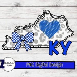Kentucky State Png l Blue Leopard KY Sublimation Design l  Blue Heart Checkered Bow l KY Pride Digital Download l KY Wildcats Png l Dtf