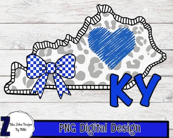 Kentucky State Png l Blue Leopard KY Sublimation Design l  Blue Heart Checkered Bow l KY Pride Digital Download l KY Wildcats Png l Dtf
