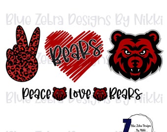 Peace love bears mascot, scribble heart , school mascot , bears, Sublimation, PNG,