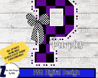 Custom School Spirit Letter Design • Buffalo Plaid Bow • Polka Dot • BackToSchool Sublimation Digital Download PNG • DTF • Back To School