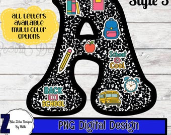 Letter A Back to School PNG | Composition Notebook Alphabet Sticker | Teacher Decor | Digital Download | 300 DPI | Alphabet | Back to School