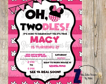 Oh Twodles Invitation, Minnie Birthday Invitation for Girls, Minnie Mouse Invitations, Minnie Mouse Twodles