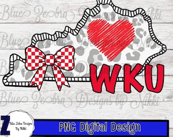 WKU Kentucky Png • Red Leopard State Sublimation Design • Western Kentucky University Spirit Png • Checkered Bow KY Pride • WKU Shirt Png