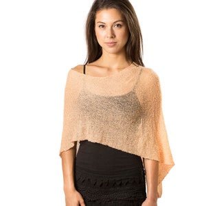 Light Peach Boho Beach Poncho, Infinity Poncho, Women Poncho, Knit Poncho, Formal Evening Dress Sheer Cover up, Resort Wear 50+ colors #12