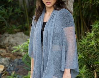 Grey #108 Oversized Knit Cardigan, Boho Summer Cardigan, Boho Summer Kimono, Summer Sweater Wrap, Plus Size Kimono Cardigan, Blue Gray