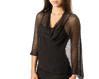 Poncho noir pour femme, poncho d'été, poncho infini, poncho de plage bohème, tenues de villégiature, poncho en tricot, plus de 50 couleurs disponibles n° 1