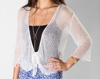 Sheer Shrug 3/4 or Long Sleeve Knit Cardigan, Sheer Bolero, Wedding Bolero, White Summer Cardigan, Avail in 20 Colors!