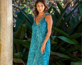 Teal Convertible Harem Jumpsuit, Beach Cover Up, Summer Bohemian Clothing, Converts to a Dress! Pockets Fits XS-XL
